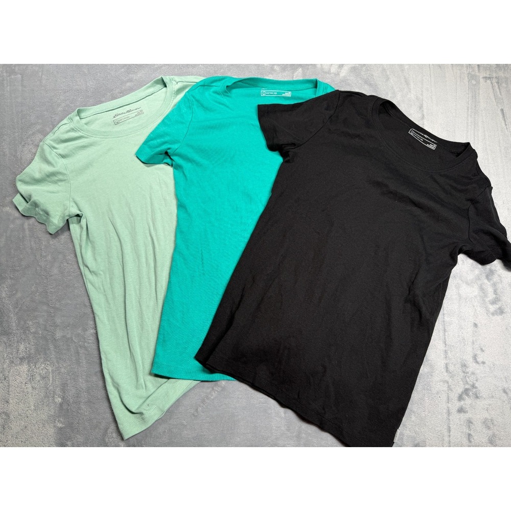 Lot Of 3 Eddie Bauer T Shirt Womens Medium Multicolor Cotton Ribbed Crew Neck
